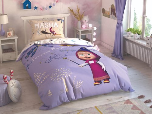 Детское постельное белье TAC MASHA AND THE BEAR MAGICAL хлопковый ранфорс 1,5 спальный, фото, фотография