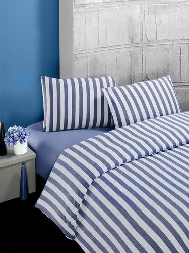 Постельное белье Karna MELAN хлопковый трикотаж голубой 1,5 спальный, фото, фотография