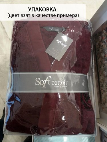 Халат мужской Soft Cotton DELUXE хлопковая махра светло-бежевый L, фото, фотография