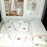 Подарочный набор с халатом Tivolyo Home PICCOLO хлопковая махра розовый S/M, фото, фотография