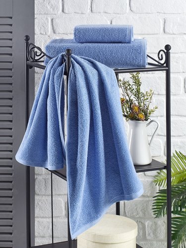 Полотенце для ванной Karna EFOR хлопковая махра голубой 90х150, фото, фотография