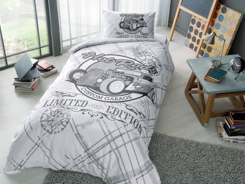 Комплект подросткового постельного белья TAC RODS хлопковый ранфорс серый 1,5 спальный, фото, фотография