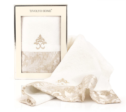 Полотенце для ванной в подарочной упаковке Tivolyo Home VITALY хлопковая махра кремовый 50х100, фото, фотография