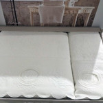 Подарочный набор полотенец для ванной 2 пр. Tivolyo Home ANTOINETTE хлопковая махра кремовый, фото, фотография