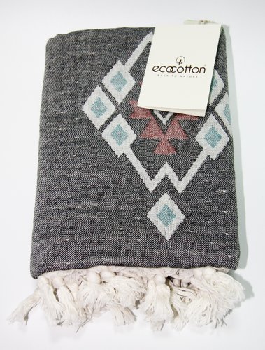 Пештемаль (пляжное полотенце, палантин) Ecocotton BUGRA органический хлопок серый+кремовый 90х180, фото, фотография