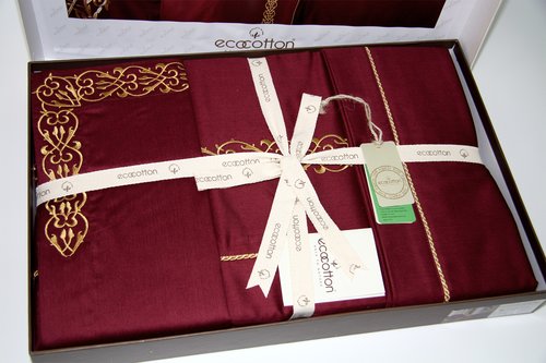 Постельное белье Ecocotton SEHZADE органический хлопковый сатин делюкс бордовый евро-макси, фото, фотография