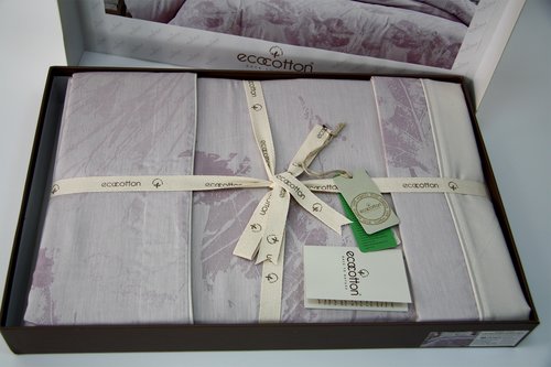 Постельное белье Ecocotton FOLIA органический хлопковый сатин-жаккард делюкс лиловый евро, фото, фотография
