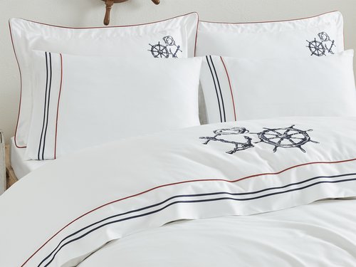 Постельное белье Ecocotton RUDDER органический хлопковый сатин делюкс белый+синий евро, фото, фотография