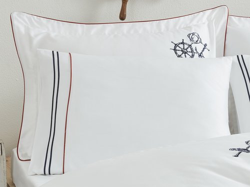 Постельное белье Ecocotton RUDDER органический хлопковый сатин делюкс белый+синий евро, фото, фотография