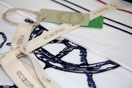 Постельное белье Ecocotton RUDDER органический хлопковый сатин делюкс белый+синий евро, фото, фотография