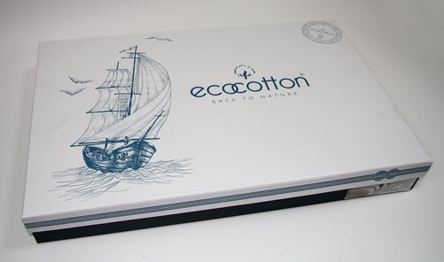 Постельное белье Ecocotton RUDDER органический хлопковый сатин делюкс белый+синий евро, фото, фотография
