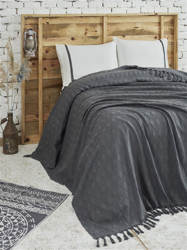Постельное белье с покрывалом пике для укрывания Ecocotton BALERA органический хлопок антрацит евро, фото, фотография