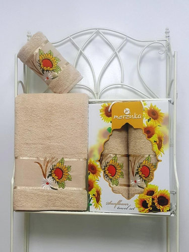 Подарочный набор полотенец для ванной Merzuka SUNFLOWER хлопковая махра V2, фото, фотография
