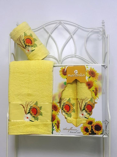 Подарочный набор полотенец для ванной Merzuka SUNFLOWER хлопковая махра V5, фото, фотография