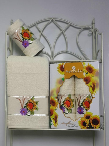 Подарочный набор полотенец для ванной Merzuka SUNFLOWER хлопковая махра V7, фото, фотография