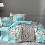 Постельное белье Altinbasak NEON CADRADO хлопковый ранфорс бирюзовый 1,5 спальный, фото, фотография