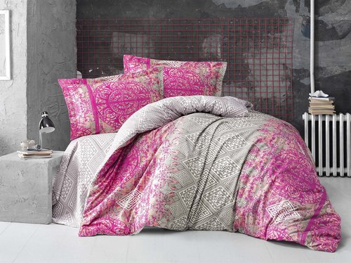 Постельное белье Altinbasak NEON CADRADO хлопковый ранфорс фуксия 1,5 спальный, фото, фотография