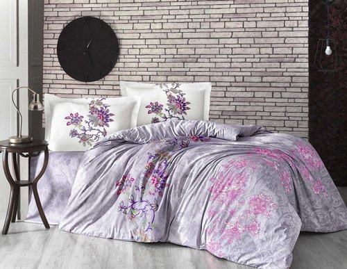 Постельное белье Altinbasak NEON ESMERALDA хлопковый ранфорс серый 1,5 спальный, фото, фотография