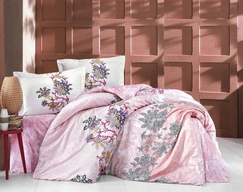 Постельное белье Altinbasak NEON ESMERALDA хлопковый ранфорс розовый 1,5 спальный, фото, фотография