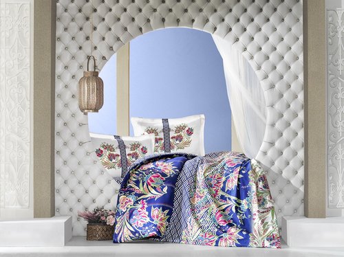 Постельное белье Altinbasak NEON SELVA хлопковый ранфорс синий 1,5 спальный, фото, фотография