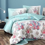 Постельное белье Altinbasak NEON ESTEFAN хлопковый ранфорс голубой евро, фото, фотография