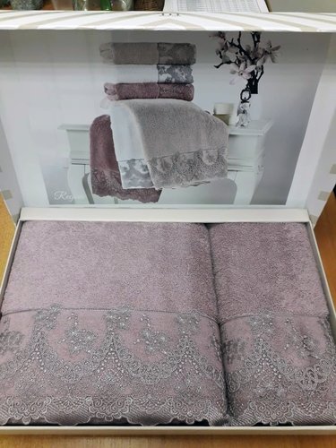 Подарочный набор полотенец для ванной 2 пр. Tivolyo Home REGINA хлопковая махра фиолетовый, фото, фотография