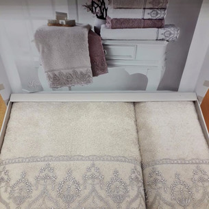 Подарочный набор полотенец для ванной 2 пр. Tivolyo Home LINA хлопковая махра бежевый