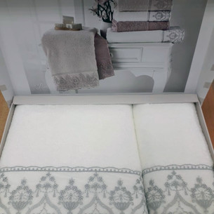 Подарочный набор полотенец для ванной 2 пр. Tivolyo Home LINA хлопковая махра серый