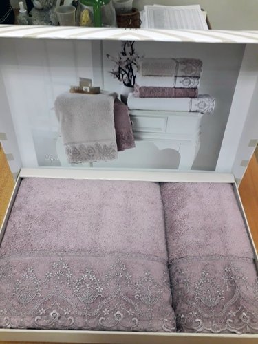 Подарочный набор полотенец для ванной 2 пр. Tivolyo Home LINA хлопковая махра фиолетовый, фото, фотография