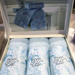 Набор полотенец-салфеток в подарочной упаковке 30х50 3 шт. Tivolyo Home MIRAGE хлопковая махра синий, фото, фотография