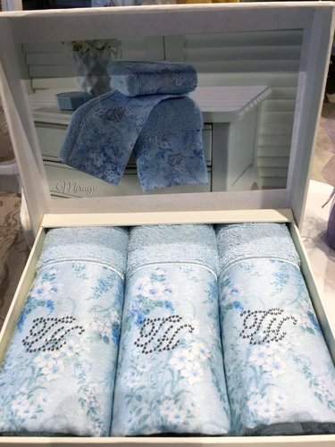 Набор полотенец-салфеток в подарочной упаковке 30х50 3 шт. Tivolyo Home MIRAGE хлопковая махра синий, фото, фотография
