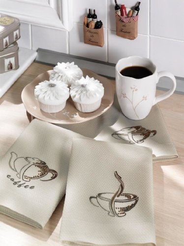Подарочный набор кухонных полотенец Tivolyo Home COFFEE хлопковая вафля, фото, фотография