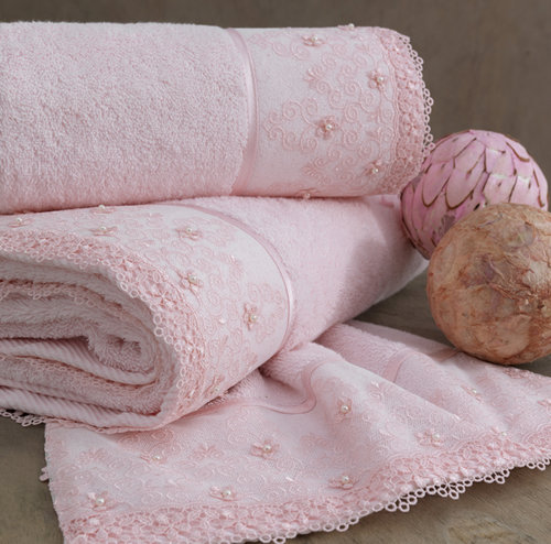 Полотенце для ванной Soft Cotton SELEN хлопковая махра розовый 85х150, фото, фотография