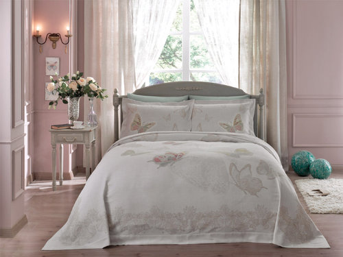 Покрывало Tivolyo Home FARFALA VENTO жаккард бежевый 260х260, фото, фотография