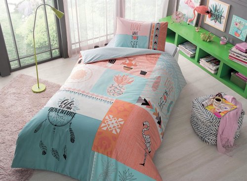 Комплект подросткового постельного белья TAC DOLLY хлопковый ранфорс персиковый 1,5 спальный, фото, фотография