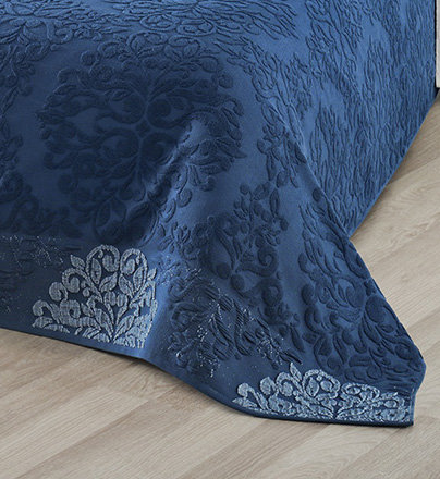 Махровая простынь-покрывало для укрывания Karna OTTOMAN хлопок синий 200х220, фото, фотография