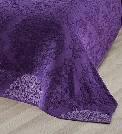 Махровая простынь-покрывало для укрывания Karna OTTOMAN хлопок фиолетовый 200х220, фото, фотография