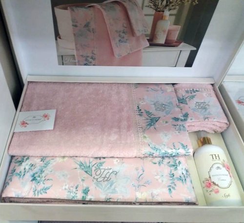 Подарочный набор полотенец для ванной 3 пр. Tivolyo Home HENA хлопковая махра, фото, фотография