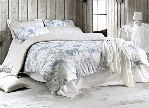 Постельное белье Issimo Home SATIN DECO ROSE хлопковый сатин делюкс белый+голубой евро, фото, фотография