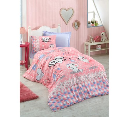 Постельное белье детское Cotton Box JUNIOR ANIMALS хлопковый ранфорс розовый 1,5 спальный, фото, фотография