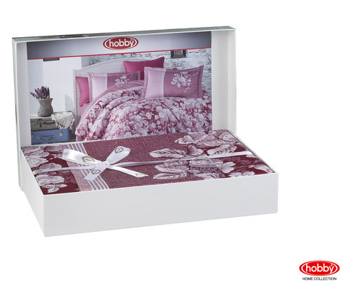 Постельное белье Hobby Home Collection AMALIA хлопковый сатин бордовый 1,5 спальный, фото, фотография