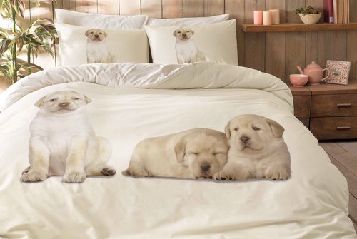 Комплект подросткового постельного белья TAC DOGS хлопковый ранфорс бежевый 1,5 спальный, фото, фотография