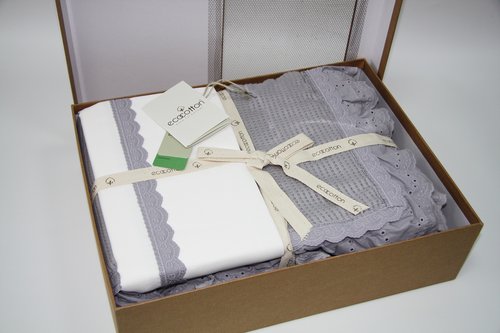 Постельное белье с покрывалом пике для укрывания Ecocotton ALESSA органический хлопок серый евро, фото, фотография
