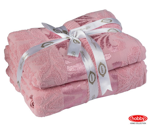 Подарочный набор полотенец для ванной 50х90, 70х140 Hobby Home Collection VERSAL хлопковая махра розовый, фото, фотография