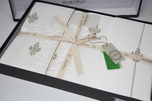 Постельное белье Ecocotton ASLISAH органический хлопковый сатин делюкс кремовый евро, фото, фотография