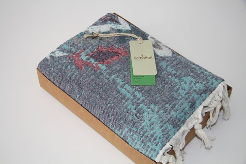 Пештемаль (пляжное полотенце, палантин) Ecocotton UMAY органический хлопок синий 90х180, фото, фотография