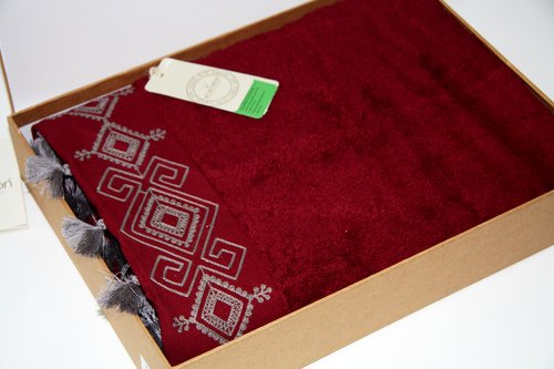 Полотенце для ванной в подарочной упаковке Ecocotton HAZAL органический хлопок бордовый 80х150, фото, фотография