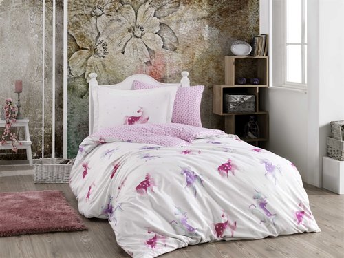 Детское подростковое постельне белье Hobby Home Collection MIA хлопковый поплин розовый 1,5 спальный, фото, фотография