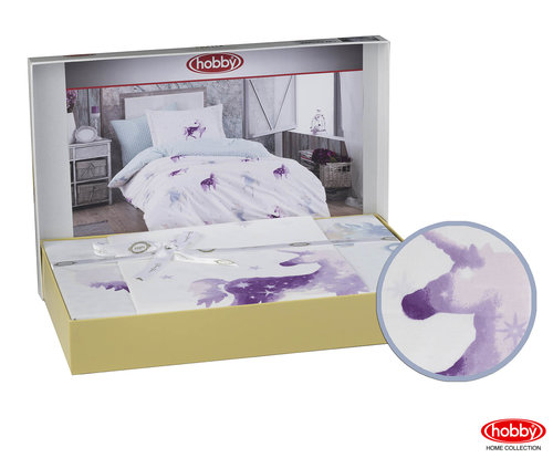 Детское подростковое постельне белье Hobby Home Collection MIA хлопковый поплин фиолетовый 1,5 спальный, фото, фотография