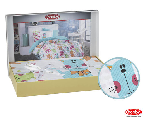 Детское подростковое постельне белье Hobby Home Collection MIOUU хлопковый поплин бирюзовый 1,5 спальный, фото, фотография